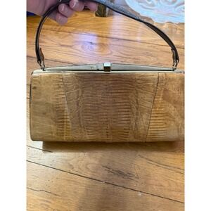 Vtg Sterling USA Genuine Lizard Skin Clutch Evening Handbag Gold Tone‎ Clasp